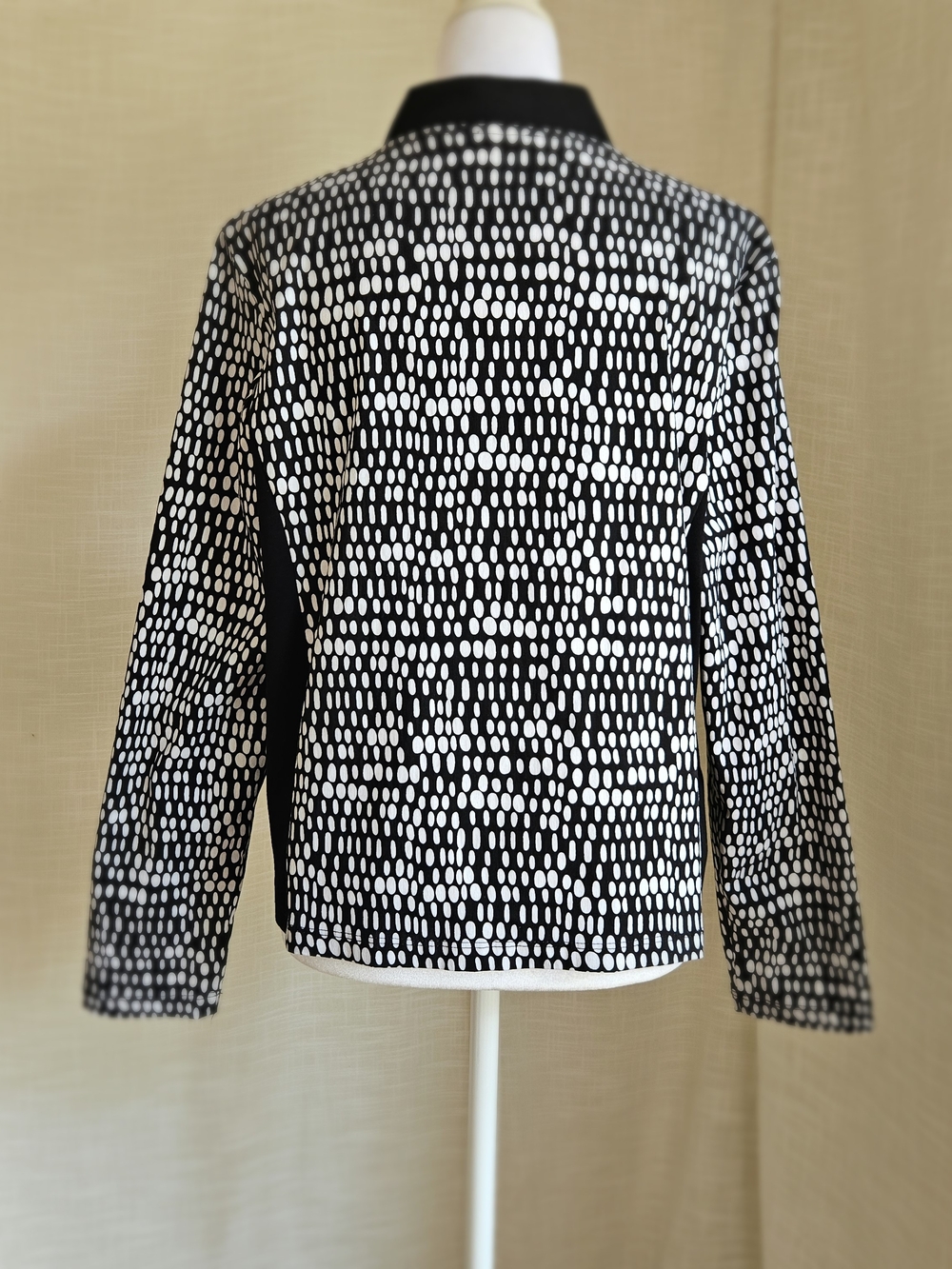 ZOE Womens Size L Black White Polka Dot Full Zip Bomber Jacket stretch - Picture 6 of 16